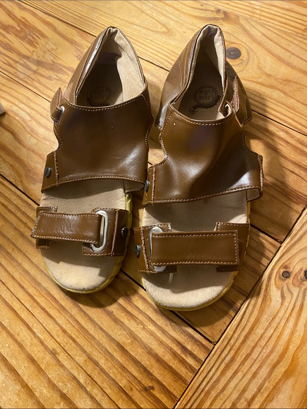 Girls Brown Leather Casual Sandals - Comfortable Adjustable Straps